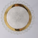 Ceiling chandelier in tubular blown glass and brass