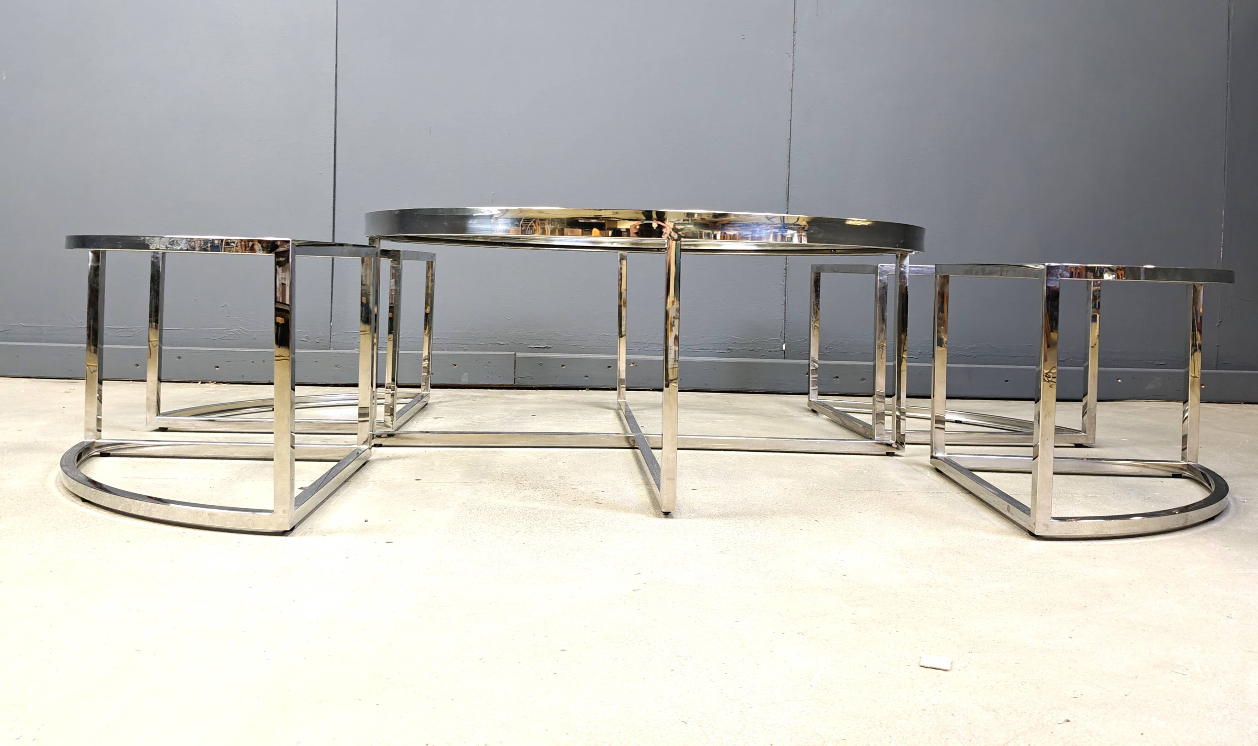 Vintage chromed coffee table set, 1970s