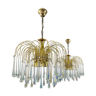 Vintage brass teardrop chandeliers with crystal murano glass, 1970's - set of 2