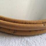 Vintage round rattan mirror 1950 29cm