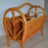 Vintage woven rattan magazine rack