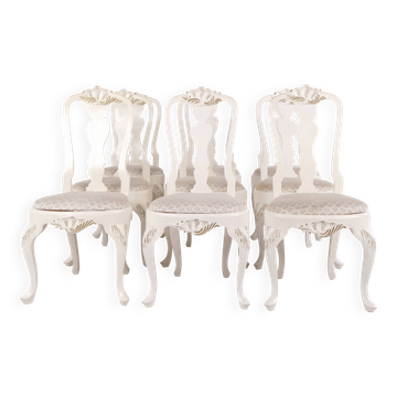 Ensemble de six chaises de salle à manger - style néo-rococo - peintes en blanc avec des détails décoratifs - années 1920