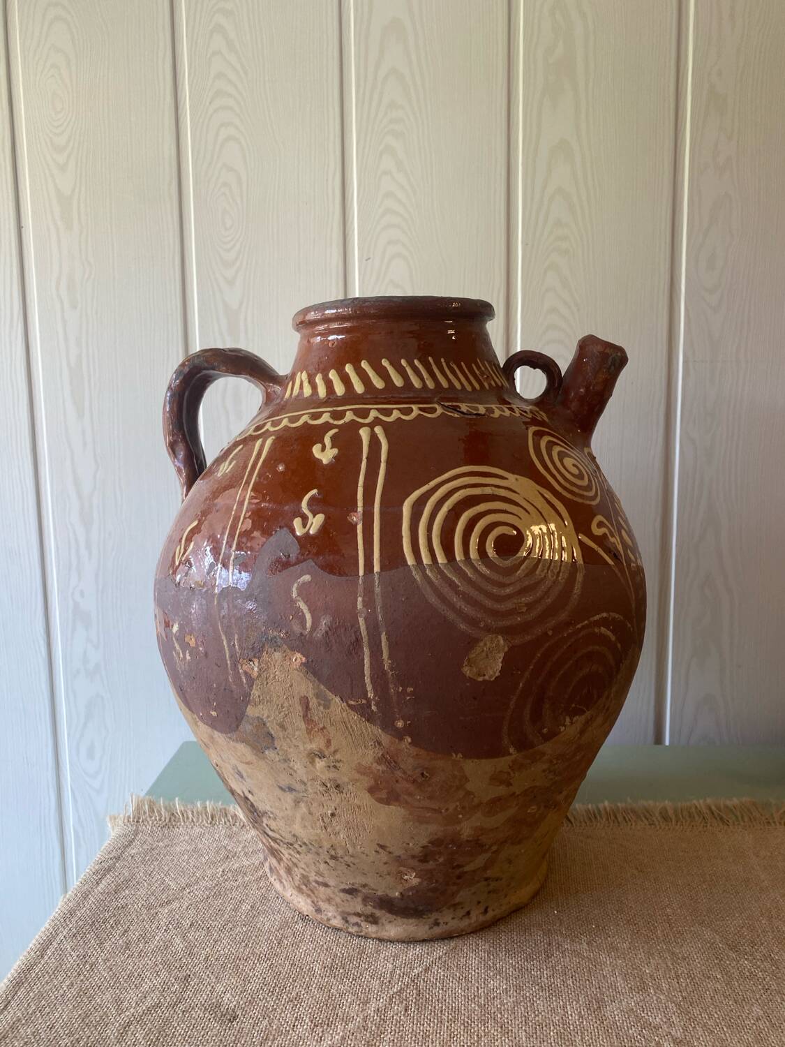 Large antique glazed terracotta jar from the South-West, late 19th century