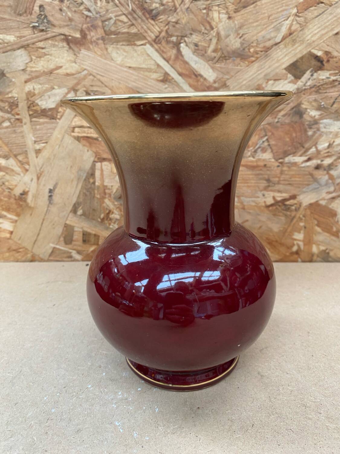 Antique bordeaux red & gold ceramic vase germany vintage