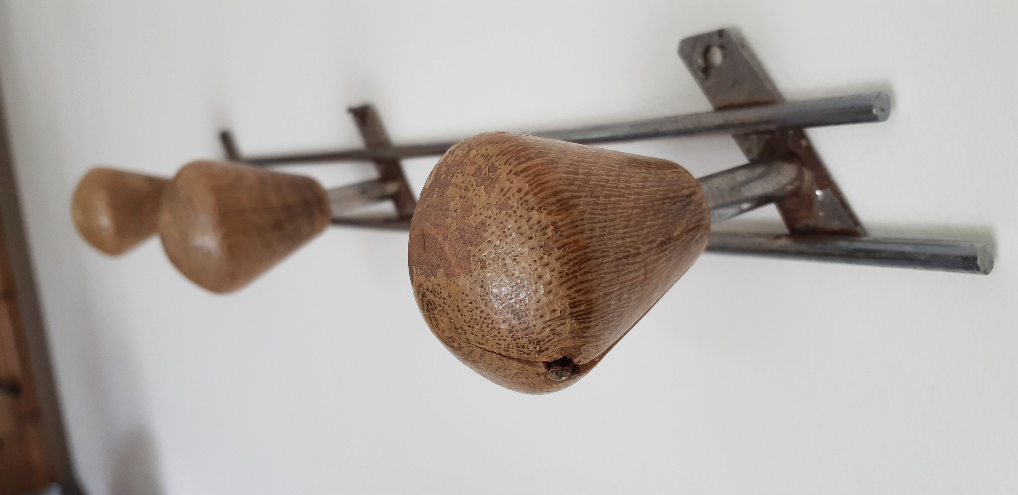 Wooden and metal coat racks, 3 heads, vintage french, 50s