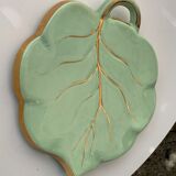 Ceramic underside, light green and gold, vintage leaf shape