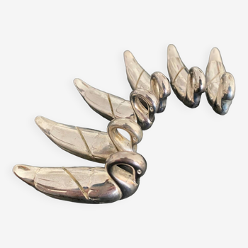 6 porte-couteaux forme canard en métal couleur argent