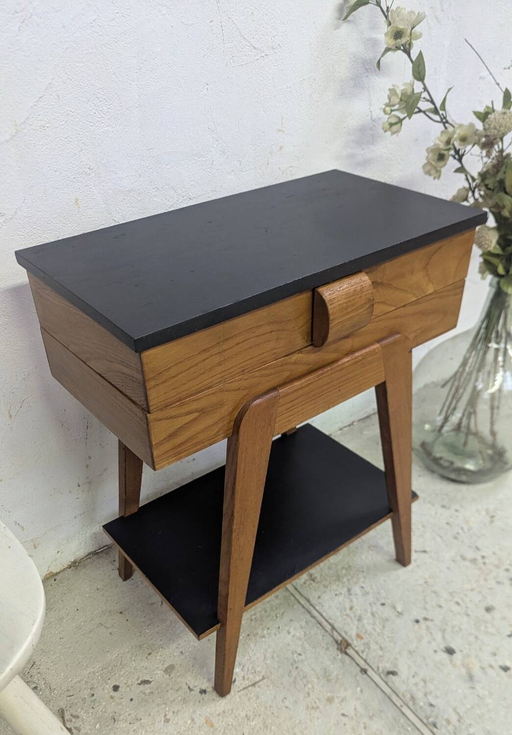 Bedside table compass foot end table 50 60 vintage Scandinavian