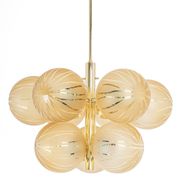 Large Sputnik chandelier in opaline and brass, Germany, 1970s.