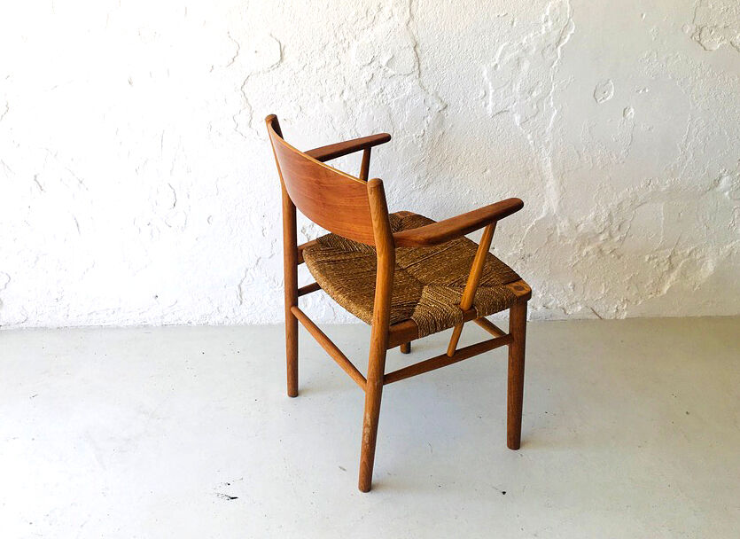 Fauteuil danois en teck, chêne et corde, années 1950