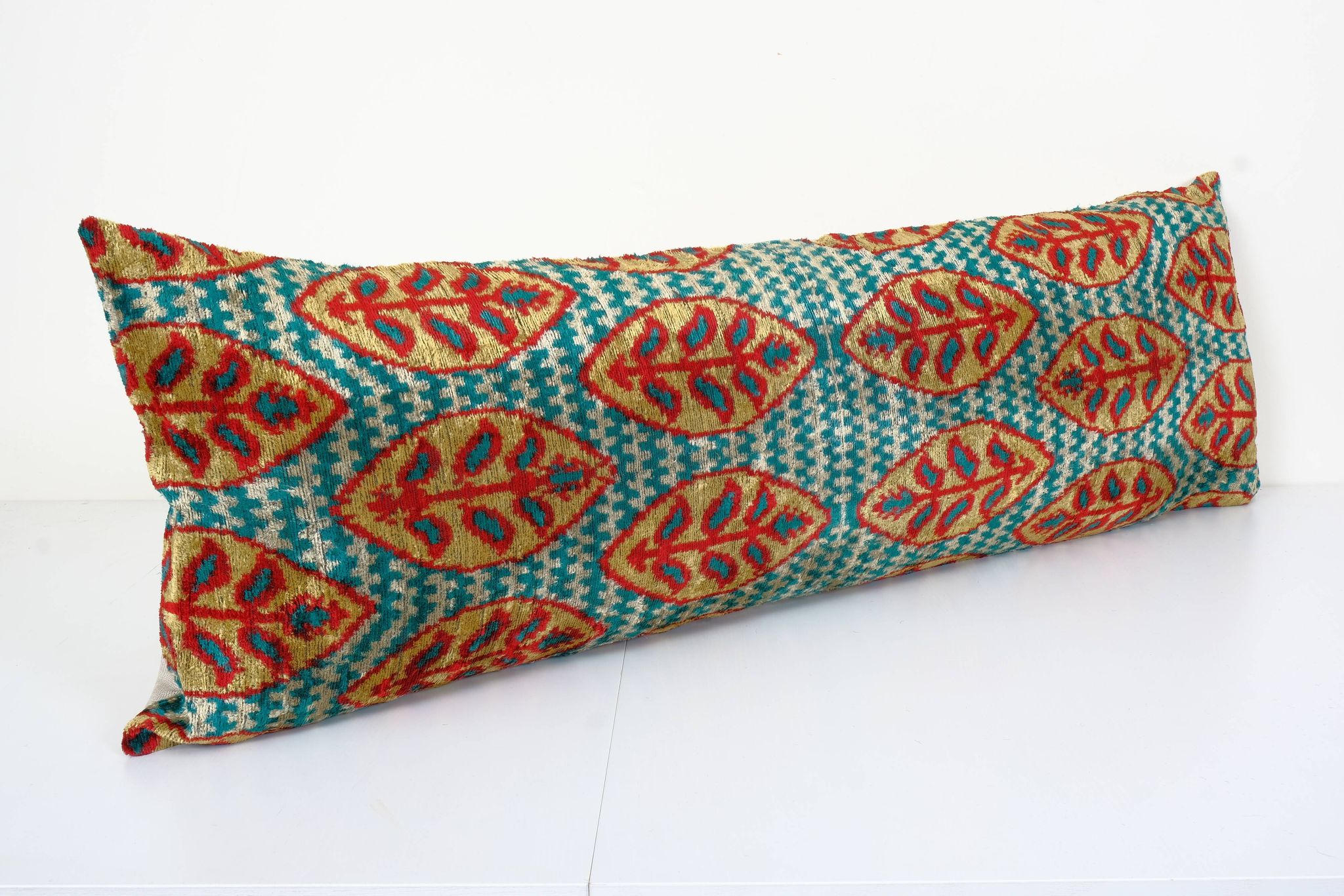 Ikat extra long velvet pillow cover - silk ethnic velvet bench pillow cover - ethnic decorative