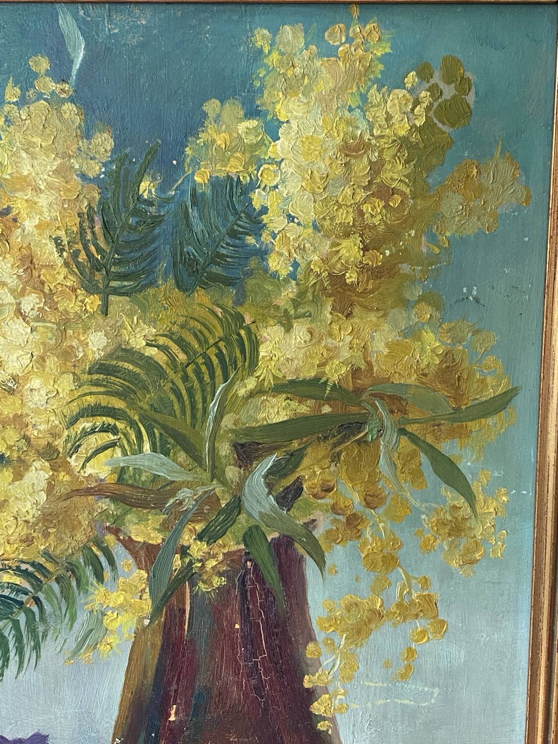 Painting on wood, mimosas, Belli