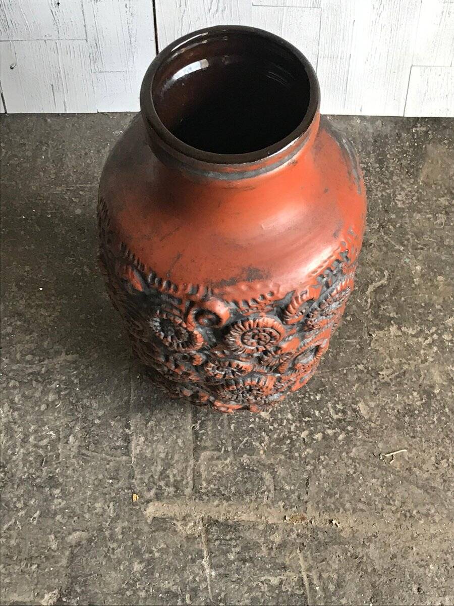 Large brown ceramic vase Carstens Tonnieshof (W. Germany) from the 1960s, with relief decoration.