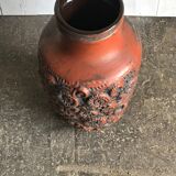 Large brown ceramic vase Carstens Tonnieshof (W. Germany) from the 1960s, with relief decoration.