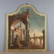 Large ancient architectural painting in tempera on canvas from the 18th century.