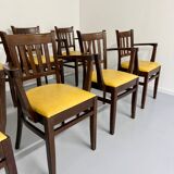 Lot de 8 anciennes chaises fauteuils de bistrot en bois et simili jaune 80’