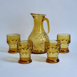 Vintage Amber Glass Orangeade Set - 1 Carafe + 4 Glasses - Made in Italy