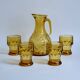 Vintage Amber Glass Orangeade Set - 1 Carafe + 4 Glasses - Made in Italy