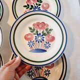 Lot de 6 Assiettes Apéritives Rustiques en Porcelaine HBCM Mulhouse Motif Printemps avec bord relevé