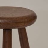 Vintage French tripod brutalist stool in solid wood (oak) C. 1960