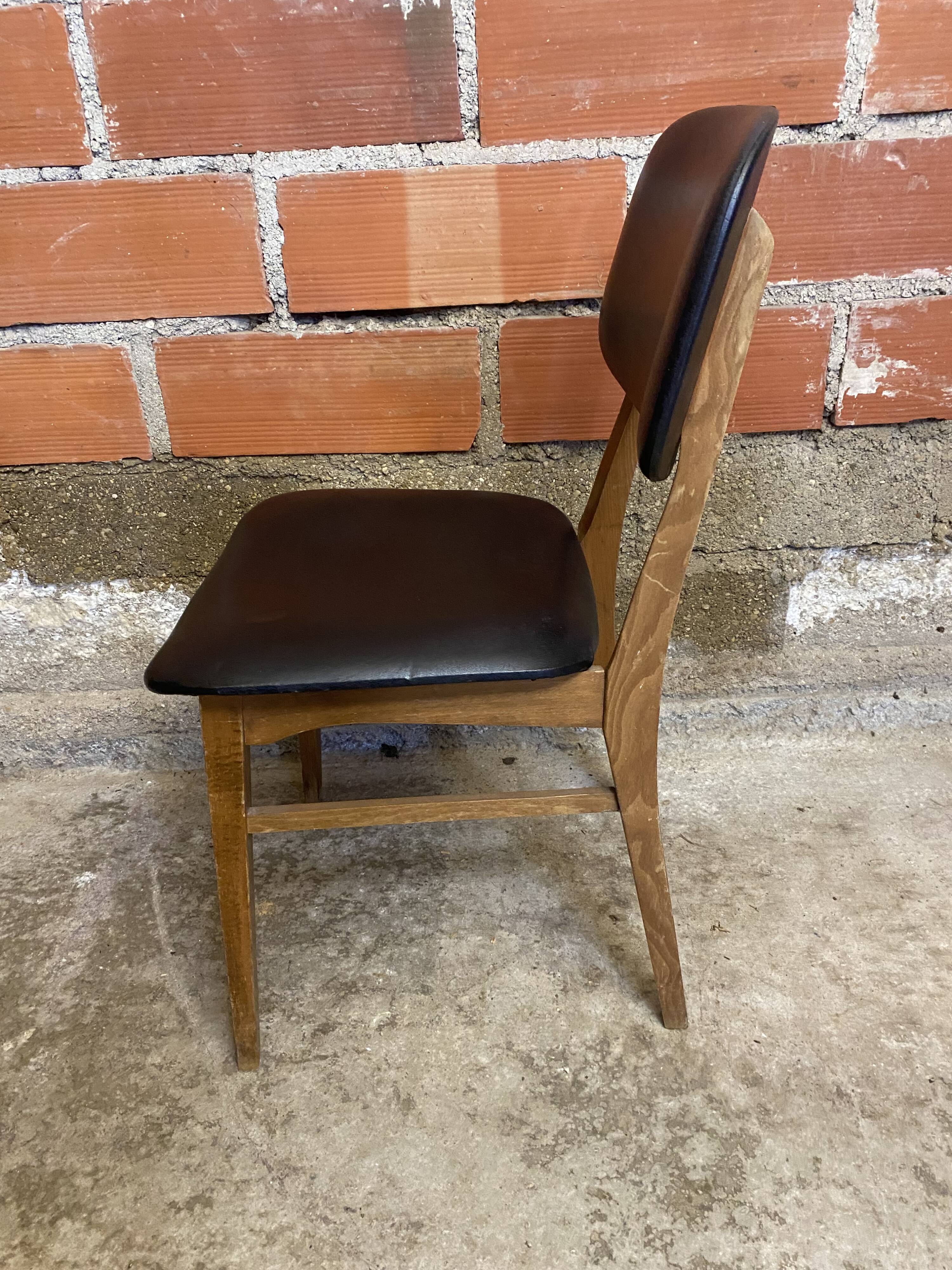 Vintage Scandinavian Chair Beech + Black Skai Seat & Back 60s