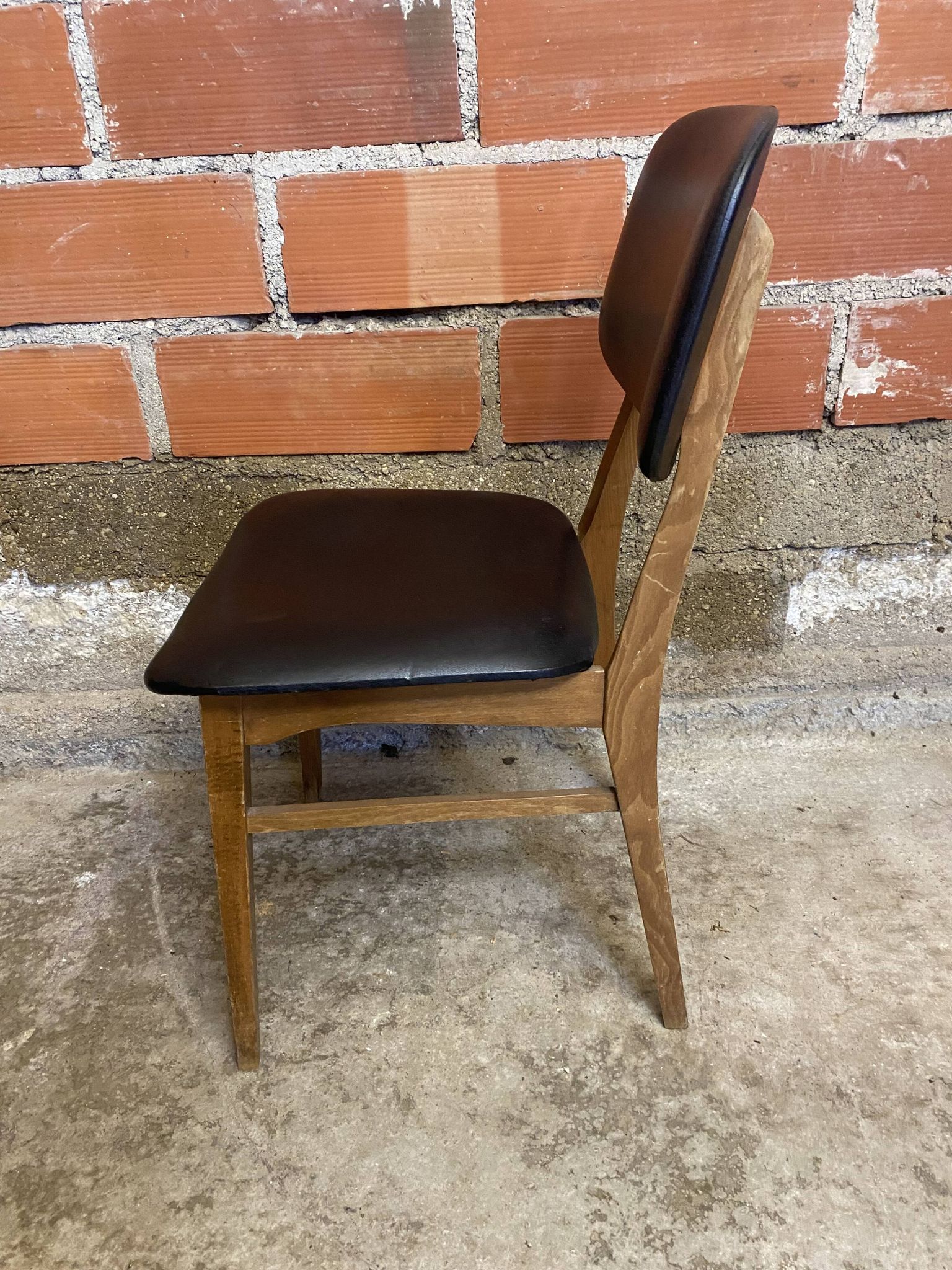 Vintage Scandinavian Chair Beech + Black Skai Seat & Back 60s