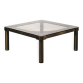 Table basse Hollywood Regency en laiton et verre fumé, années 70