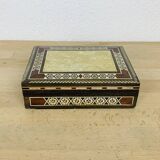 Mother-of-pearl and wood marquetry jewelry box