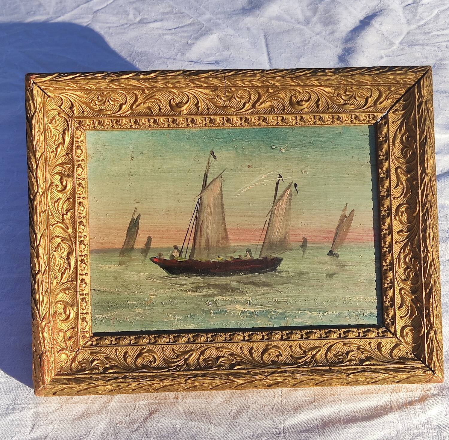 2 old paintings - oil on wood - theme: marine