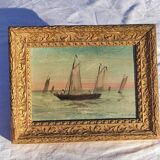 2 old paintings - oil on wood - theme: marine