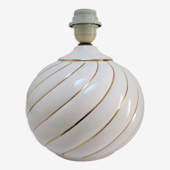 Pied de lampe céramique blanc et or design italien années 80