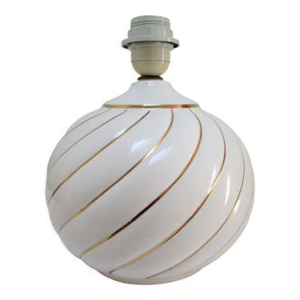 Pied de lampe céramique blanc et or design italien années 80