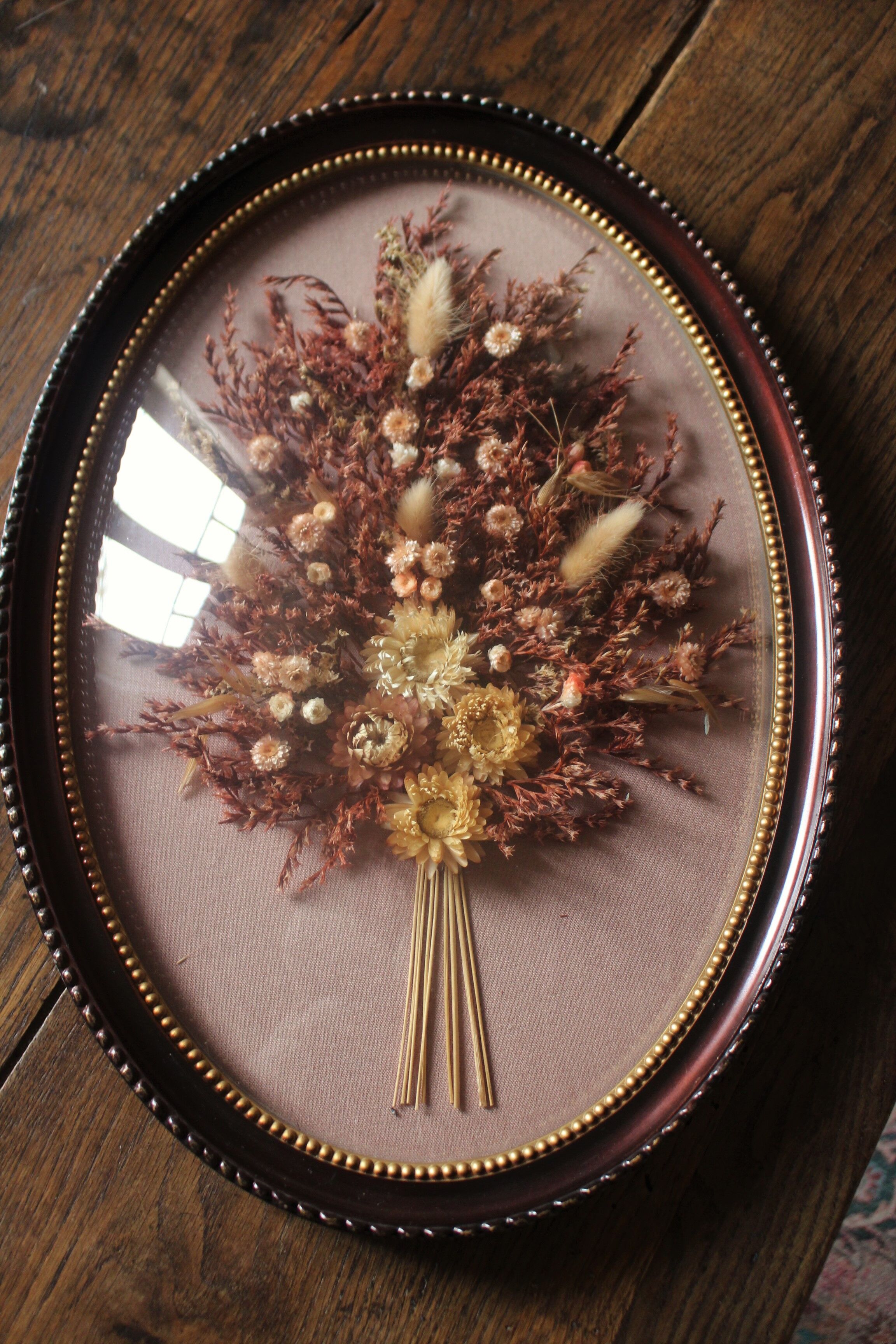 Domed glass frame vintage dried flowers
