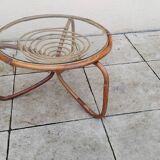 Vintage wicker and glass coffee table