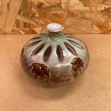 Antique brown glazed ceramic soliflore vase vintage leaf decor