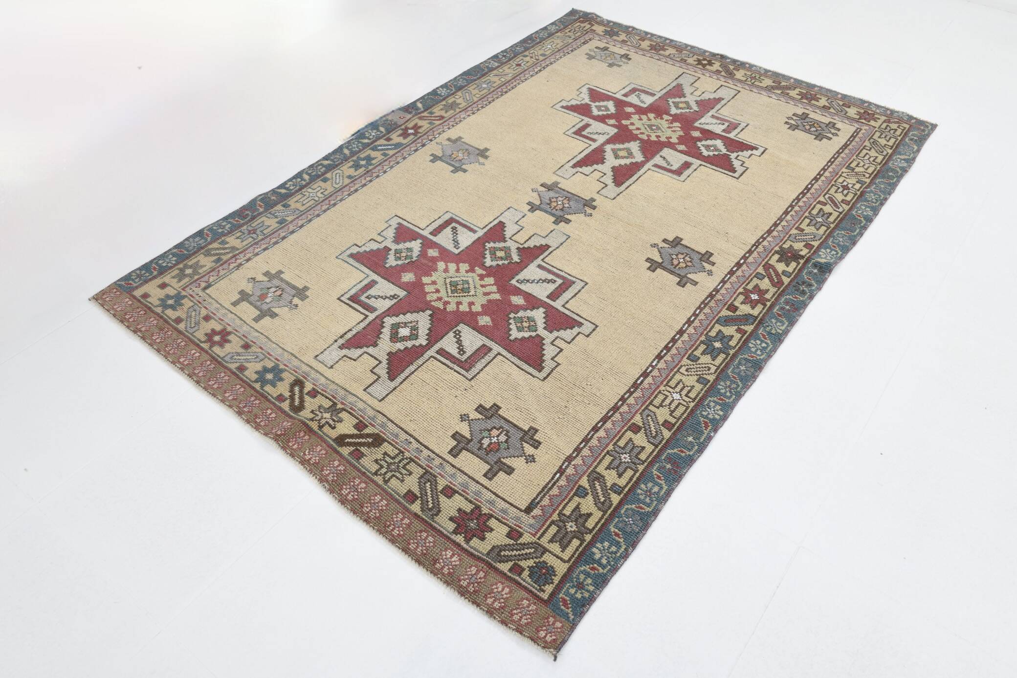 Red & Cream Turkish Vintage Rug