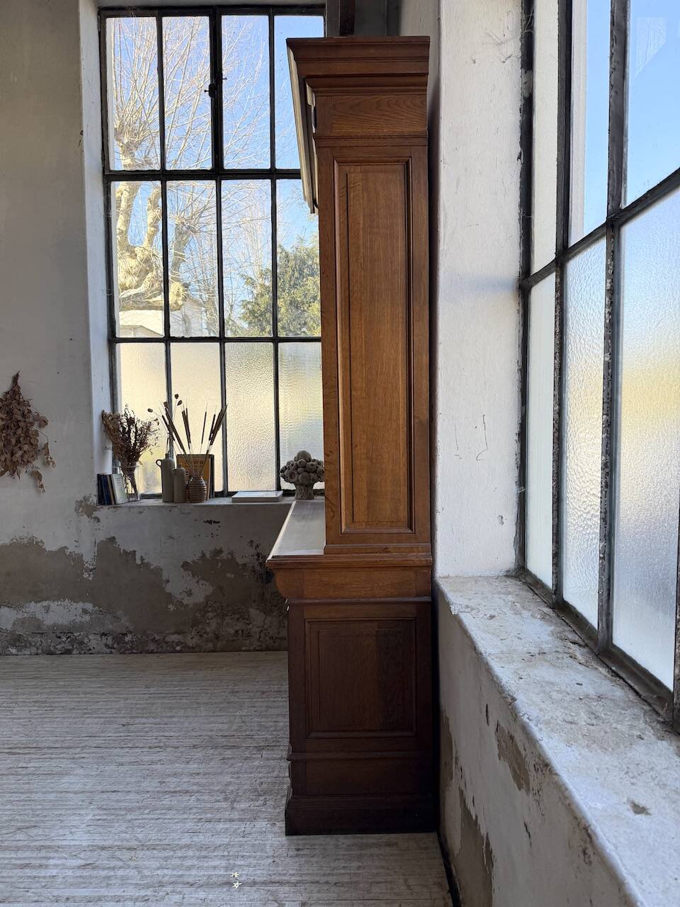 Antique XL Napoleonic oak glass bookcase, 19th century