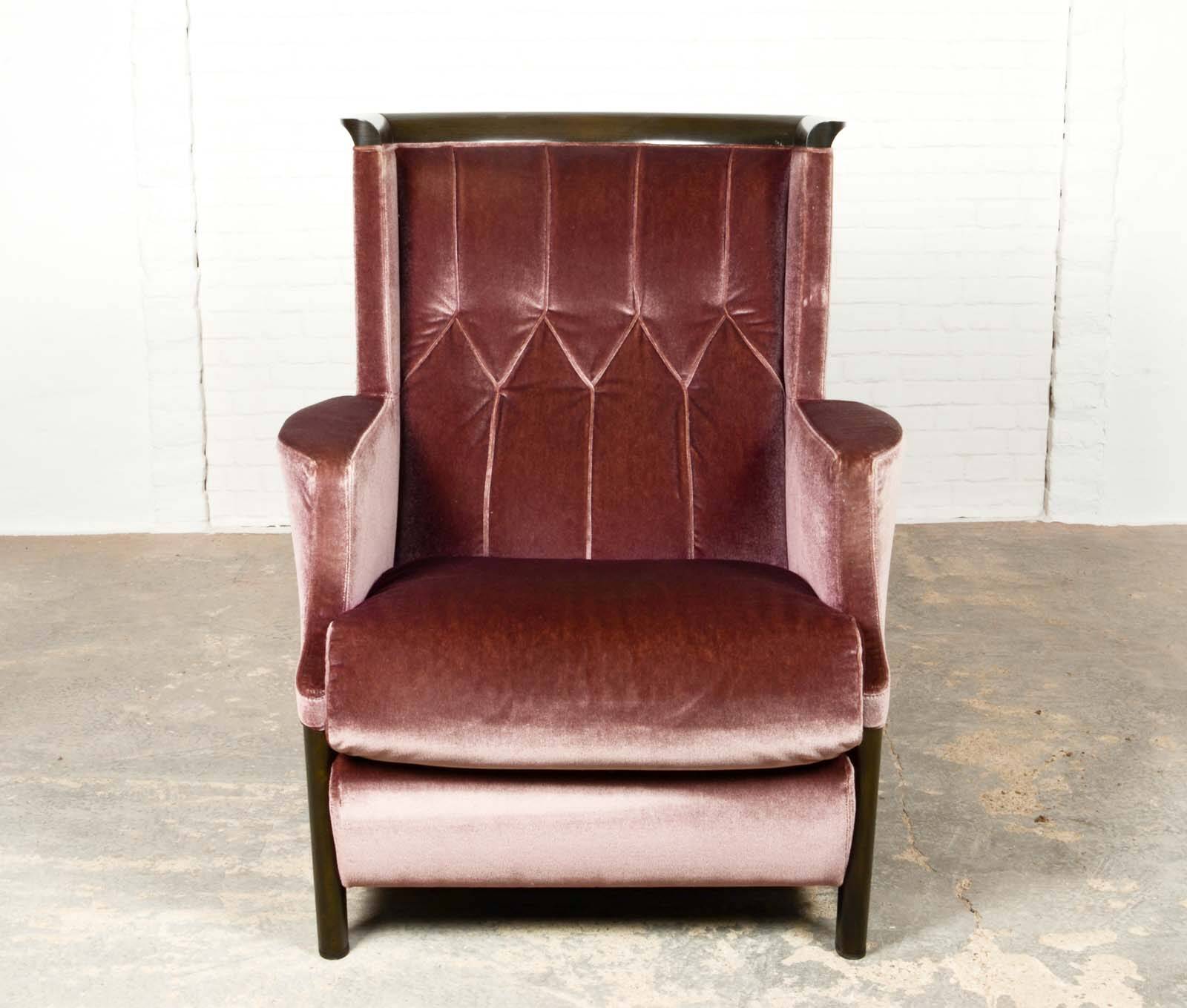 Italian Purple Velours Lounge Chair designed for Giorgetti, 1970s