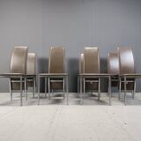 Vintage belgian leather dining chairs set of 8 - 1980s