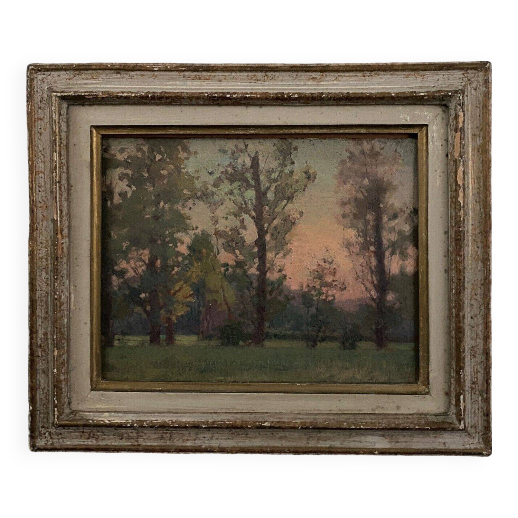 Oil on cardboard by J. Berges undergrowth offered to Guillot de Raffaillac