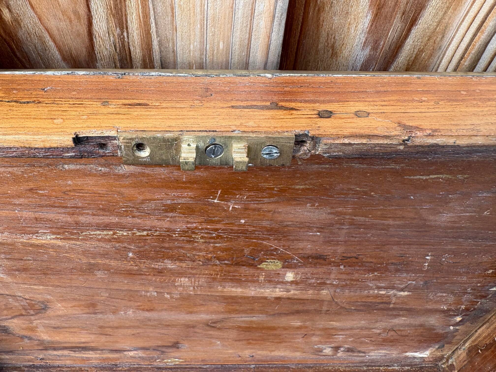 Antique camphor chest made of camphor wood and brass
