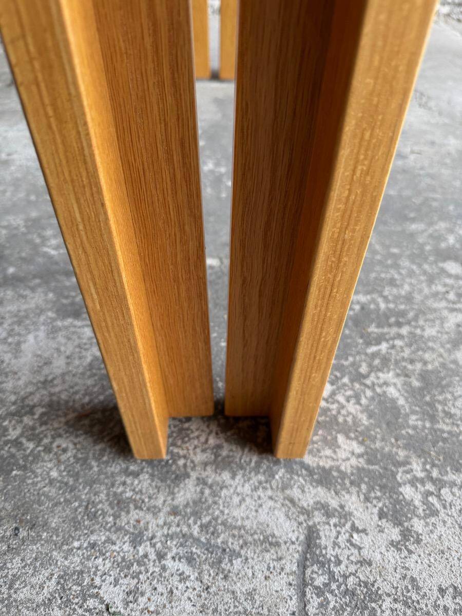 Set of 2 light-grey laminated and beech wood half-round dining tables by Magnus Olesen