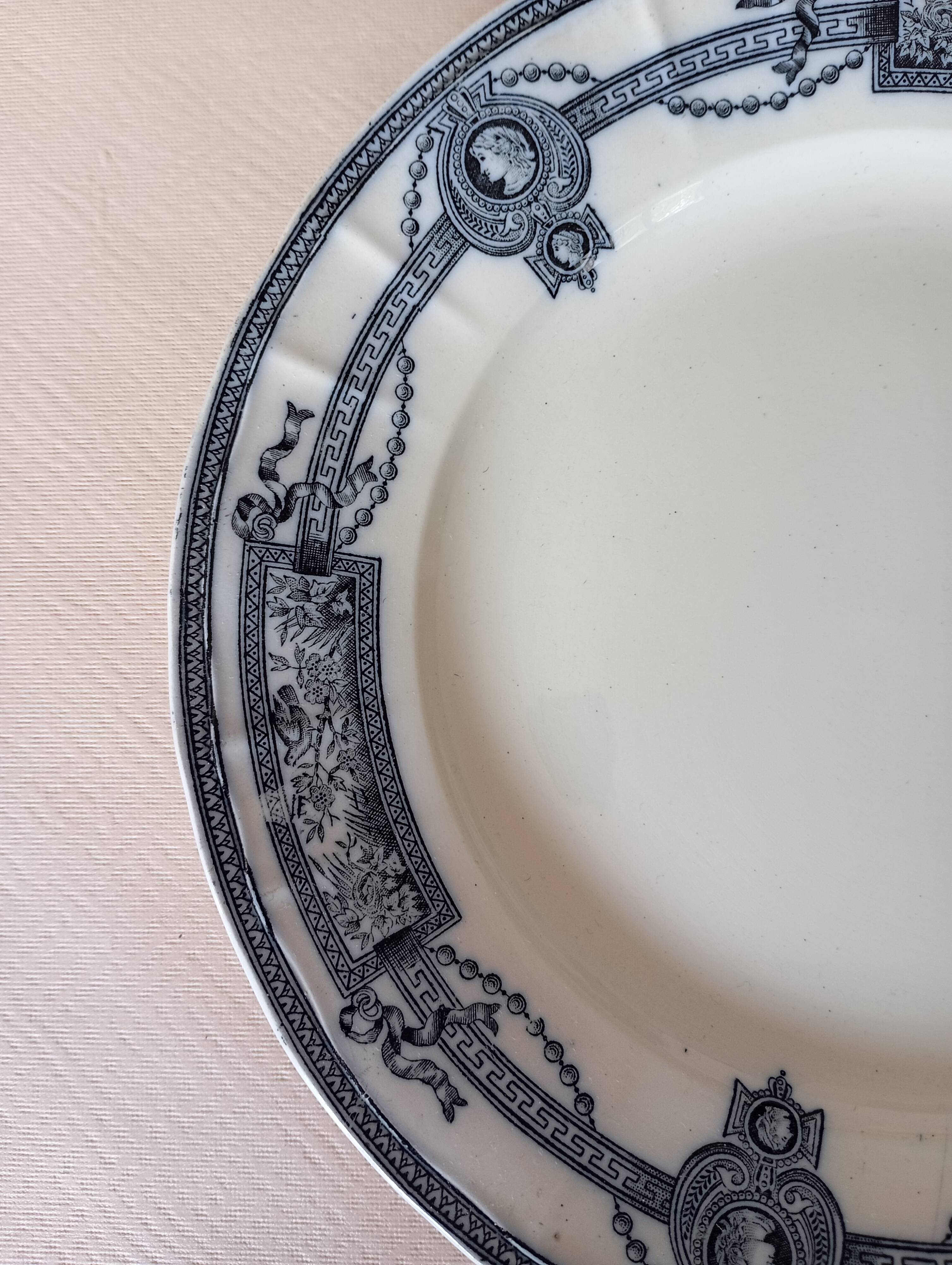 Flat plate in ironstone "Medallion" blue from St Amand and Hamage