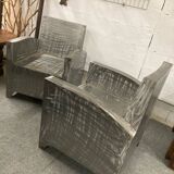 Pair of industrial metal armchairs