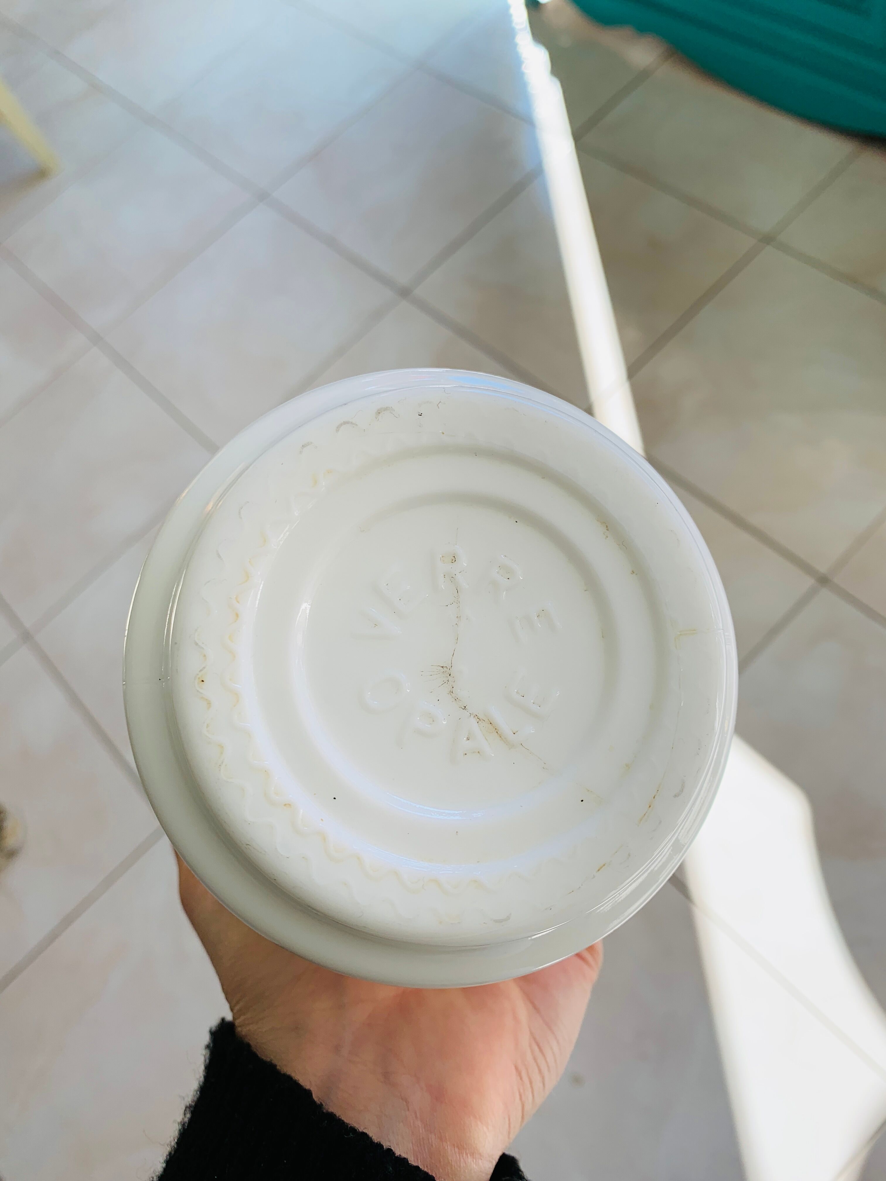 White vintage vase in opal glass