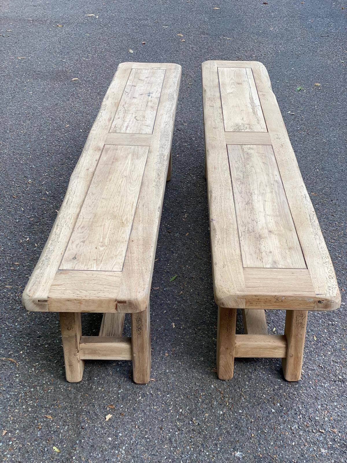 2 stripped farmhouse benches in solid oak 1950 200cm