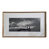 Vintage black and white photo of dunes from the 70s, framed 49 x 29 cm in a gold frame.