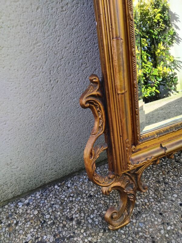Ancien grand miroir style louis xv stuc bois résine biseauté