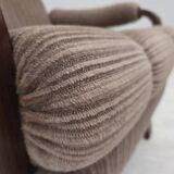 1970s, pair of Danish armchairs, brown furniture corduroy, beech wood.