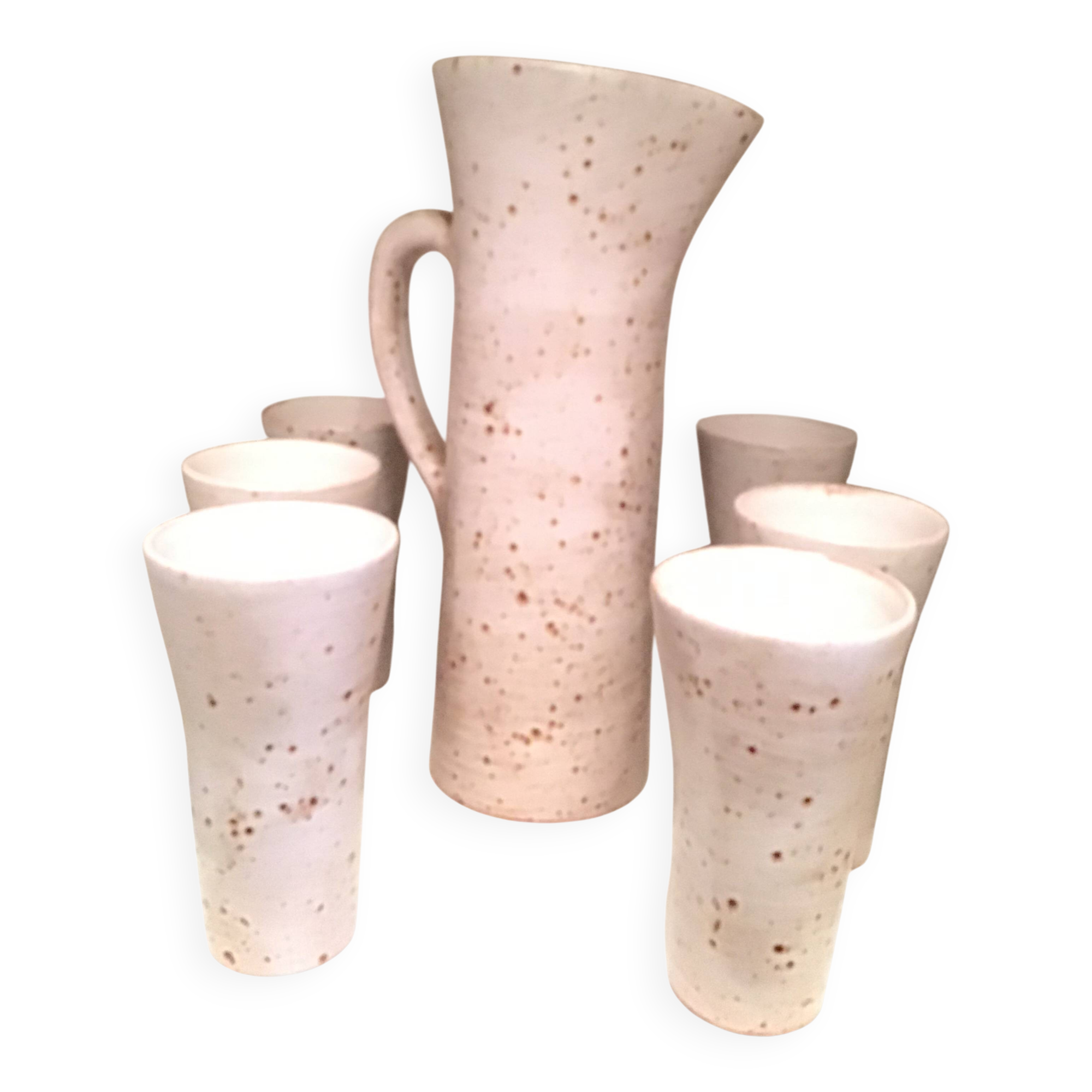 Stoneware orangeade set with a large pitcher and 6 glasses